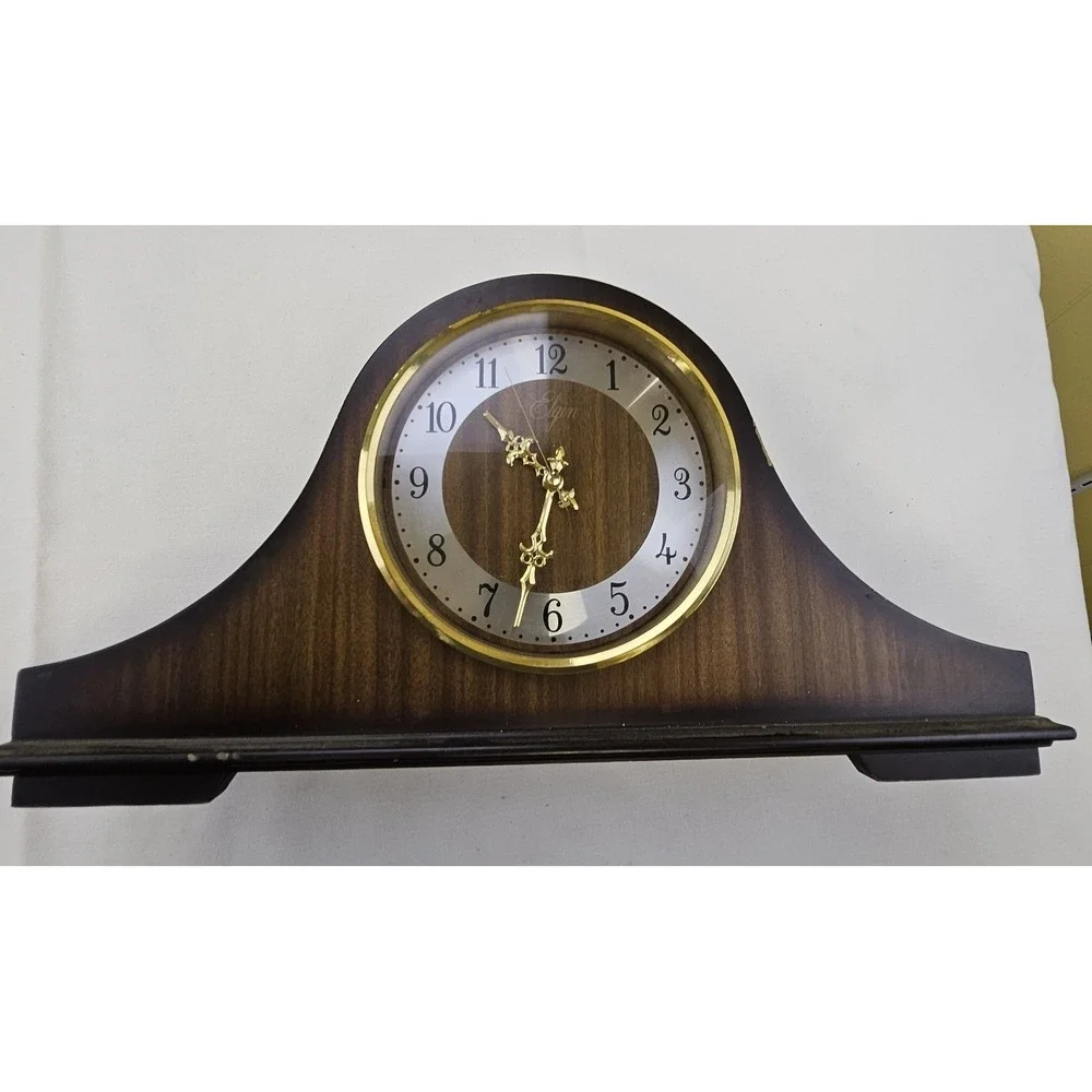 VTG Elgin Japan Wood Mantle Shelf Clock Quartz Large 17